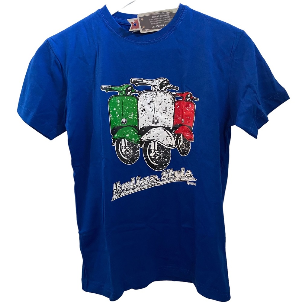 Jennifer Lauri Kids Boys 10/12 Ultra Blue Italian Style t-shirt Vespa Scooters